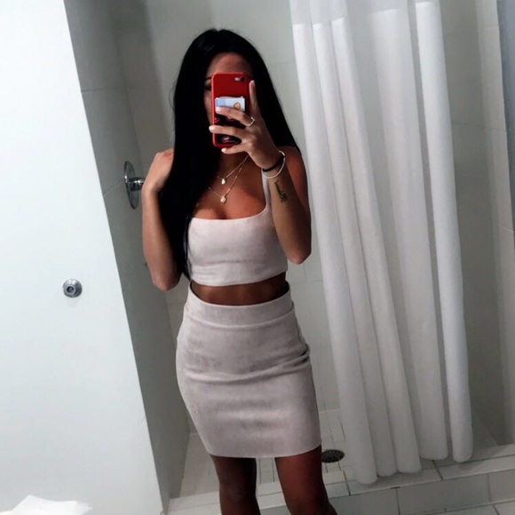 pink suede two piece set